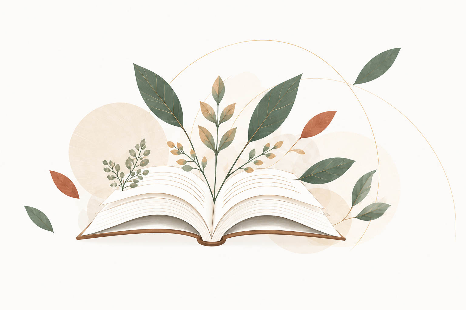 書本與植物插畫